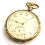 A Waltham 9ct gold pocket watch, with white enamel dial, second style, bezel wind, enclosed back wit