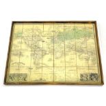 A facsimile map of the World, titled Planisphere, after Vuillemin, printed into hardboard, 87cm x 11