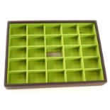 A Stackers by LC Design brown faux leather jewellery tray insert, with green interior.