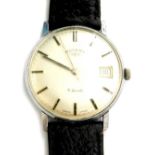 A Rotary gent's wristwatch, with stainless steel back, 21 jewel movement and date aperture, on a bla