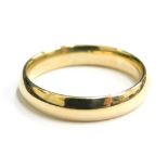 A 9ct gold wedding band, of plain design, with polished finish, ring size O½, 1.2g.