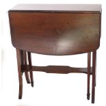 An Edwardian mahogany drop-leaf Sutherland table, rectangular top with rounded ends, and moulded edg