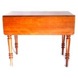 A 19thC mahogany Pembroke table, the rectangular top with rounded corners on turned tapering legs, 9