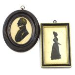 20thC School. Silhouette of a gentleman, picked out in gilt and a silhouette of a lady, full length.