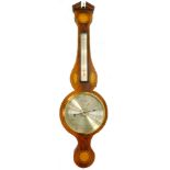 An Edwardian style mahogany and painted and inlaid banjo barometer, the 19cm diameter silvered dial