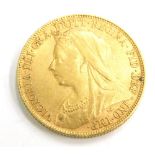 A Queen Victoria full gold sovereign, dated 1898.