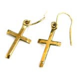 A pair of 9ct gold crucifix drop earrings, 0.8g.