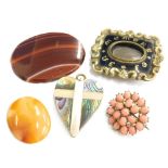 A small quantity of jewellery, comprising a large oval red/orange agate piece, a cabochon type orang