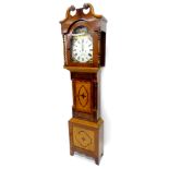 Page, Market Rasen. A mid 19thC oak mahogany and rosewood longcase clock, the painted arch dial deco