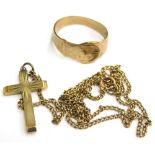Two items of jewellery, comprising a 9ct gold buckle ring, misshapened, 2.8g, together with a 9ct go