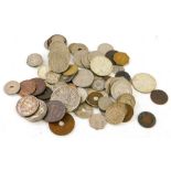 A quantity of British and foreign coins, to include a Belgium Leopald II five francs from 1871, an A
