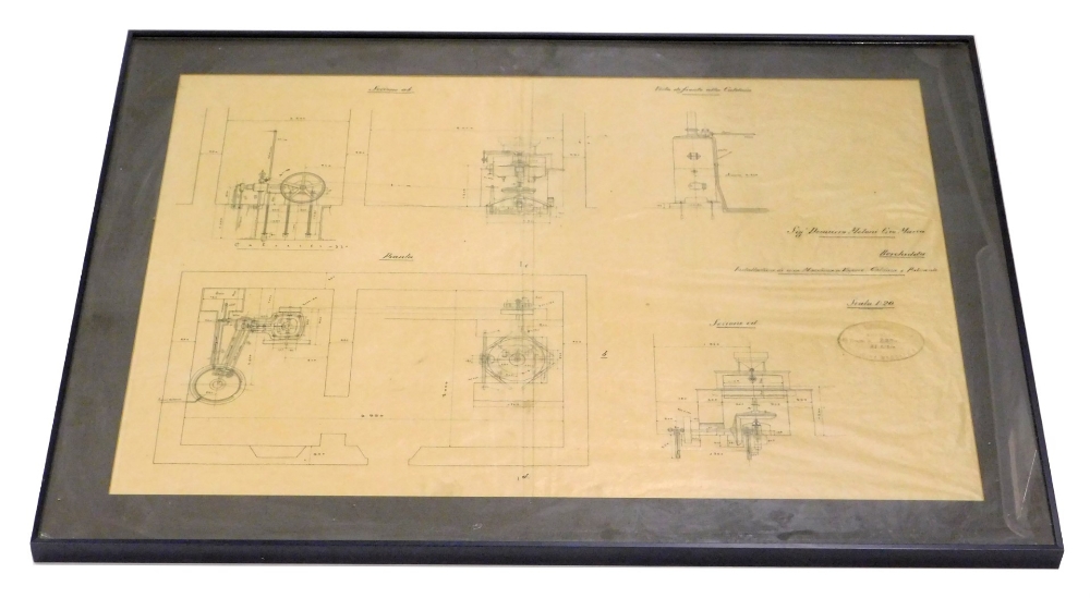 A 20thC Italian engineer's plan of a static engine, label for Bitta Alessandro Bologna, titled Piant