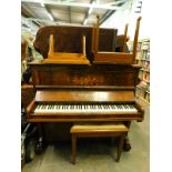 A Barnett Samuel and Sons London walnut framed upright piano, piano stool, etc. (a quantity)