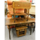 A collection of furniture, to include an oak two tier drop leaf hostess trolley, oak magazine rack,