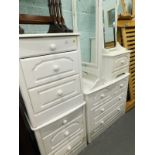 A quantity of modern white bedroom furniture, to include a pair of three drawer bedside cabinets, ch