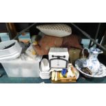 General household effects, to include a transfer printed wash jug and bowl, loose flatware, stonewar