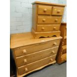 A pine chest of three long drawers, and a further small/ apprentice type chest of two short and two