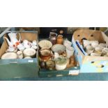 Various part teawares, stoneware hot water bottles, stoneware jars, jelly moulds, etc. (3 boxes).
