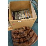 A fur stole, and various records. (1 box)