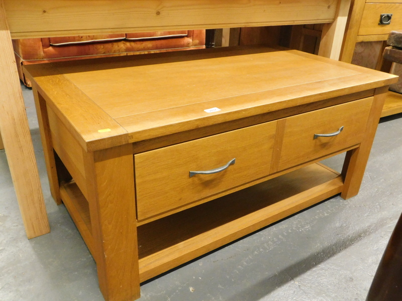 A modern oak television or coffee table.