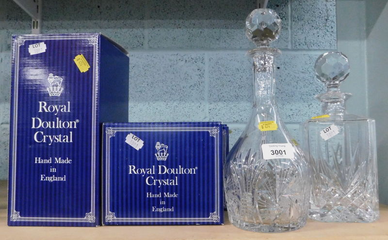 A quantity of glassware, to include cut glass decanters, Royal Doulton Georgian wine glasses, decant
