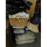 A quantity of linen, lace, haberdashery items, lamp shades, etc. (a quantity)