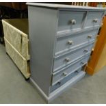 A painted chest of two short and four long drawers, and an electric bed, including mattress.
