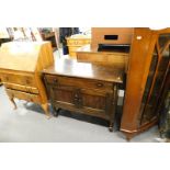 A collection of furniture, to include a bureau, display cabinet, and an oak chest. (3)
