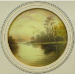 L.H. Evans (19thC/20thC). River landscape, oil on porcelain, signed, 10cm x 10cm.
