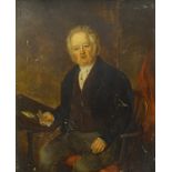 19thC School. Portrait of a gentleman sitting on a Windsor chair, oil on copper, 45cm x 36.5cm.