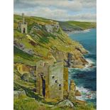 T.M. Huguenin (20thC). Trewavas Engine Houses Rinsey, Cornwall, oil on board, signed and titled vers