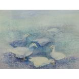 Chris Drew (20thC). Geese, watercolour, signed, 26.5cm x 36.5cm, and two other works titled Through