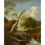 George Childs (1809-1879). River landscape, oil on canvas, label verso, 59.5cm x 49.5cm.