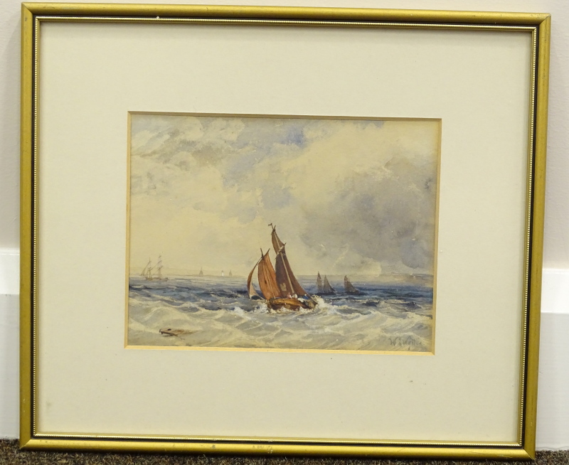 Style of William Lionel Wyllie (1851-1931). Fishing boats off coast, watercolour, bears - Image 2 of 4