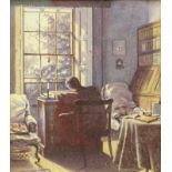 Rachel Mary Harriet Kinnear (1848-1925) Captain Monson sitting in his chair at the desk, watercolour