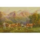 J. McQueen Moyes (19thC). Cattle in mountain landscape, watercolour, signed and dated 1853, 24cm x 3