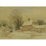 B.B. (20thC). Winter landscape with horse and cart, watercolour, initialled, 18.5cm x 27cm.