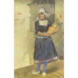 •20thC School. Dutch woman holding water jug, oil on canvas, 91cm x 61cm.