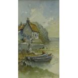 19thC British School. Coastal scene with fishing boats, watercolour, 27cm x 14.5cm.