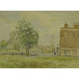 Hugh McKenzie (1909-2005). Park scene with church, watercolour, signed, 24cm x 33cm.