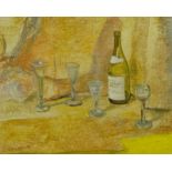 W.S. Taylor (1920-2010). Glasses and bottles, oil on canvas, signed, dated (19)85, titled verso, 51c