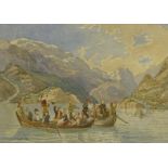 19thC School. Figures in a rowing boat, watercolour, 24cm x 34cm, and another signed M. C. Wolf. (2)