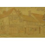F. Roscoe (19thC/20thC). Timber framed cottage, watercolour, signed, 36cm x 55cm.