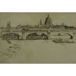 Frederick Charles Richards (1878-1932). Waterloo bridge, artist signed and titled etching, 17cm x 23