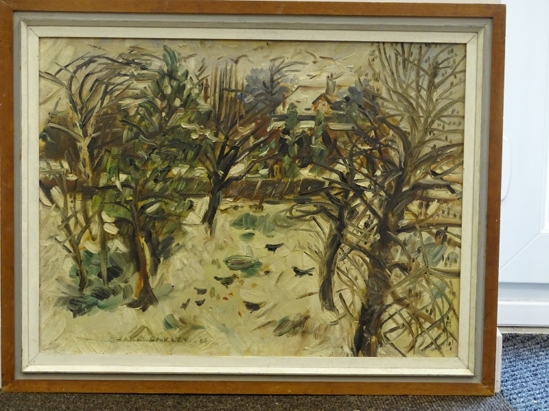 Jane Oakley (20thC). January, oil on board, signed and dated (19)60, 45cm x 60cm. Label verso Lincol - Image 2 of 4