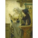 Victorian School. Maiden holding statue, a gilt framed coloured print, 39cm x 28cm.