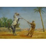 H.R. Kadlim??. Arab horse trainer, oil on canvas, signed, 24.5cm x 34.5cm.