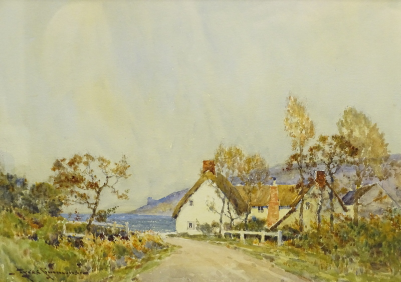 Charles Eyres Simmons (1872-1955). Coastal landscape with cottage, watercolour, signed, 24.5cm x 34c