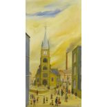 20thC British School. Industrial street scene, oil on canvas, 51cm x 27cm, and two others signed Aft