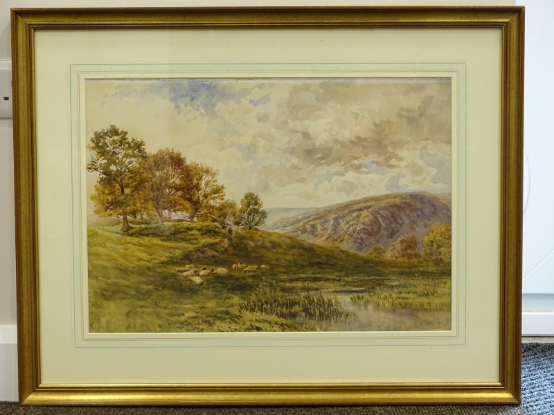 John Lloyd Bond (19thC). Rural landscape with sheep, watercolour, signed, 38cm x 55cm. - Image 2 of 4